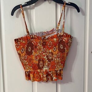 SHEIN Floral Smocked Orange Crop Top Takini Top